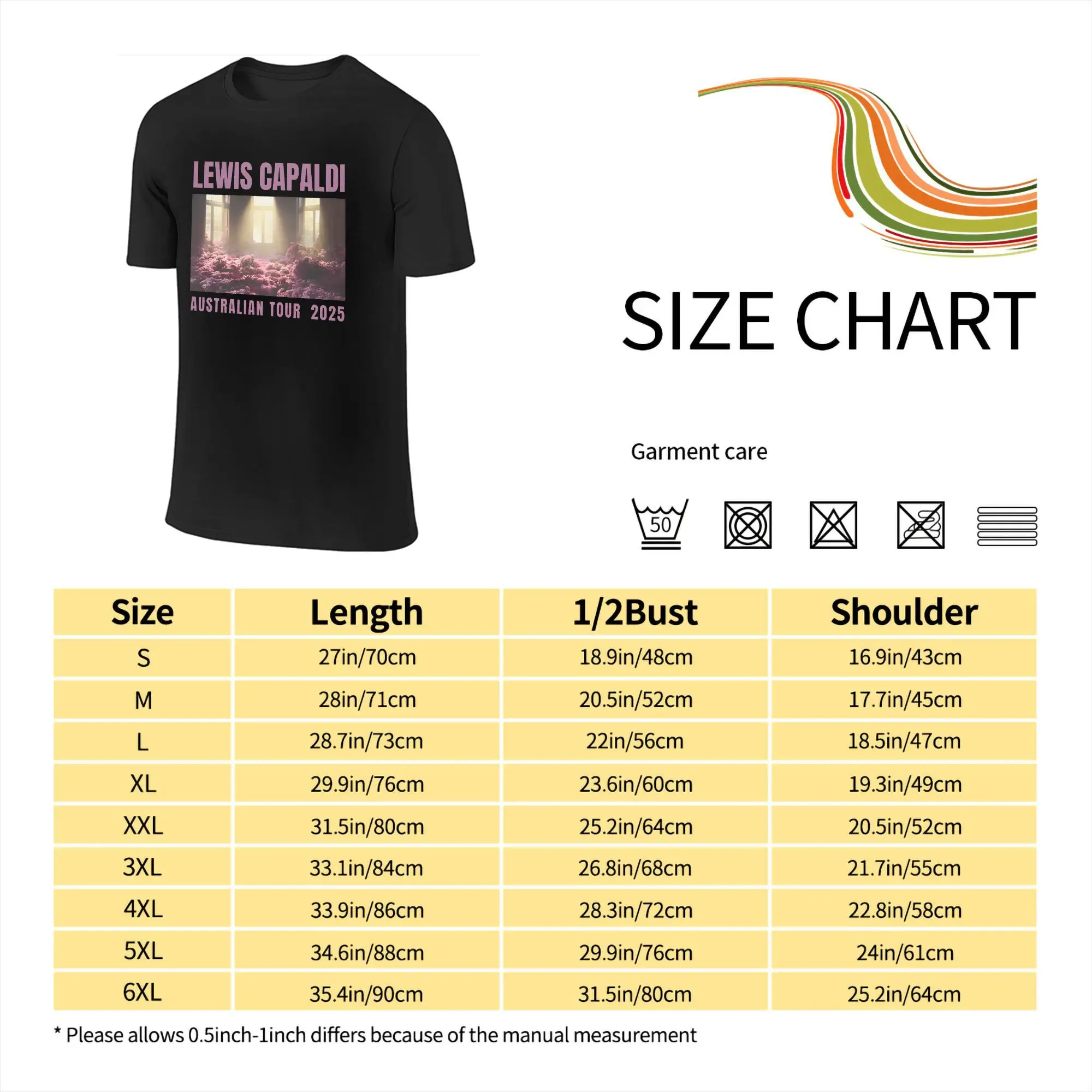 Koszulki męskie z krótkim rękawem, okrągły dekolt, 100% bawełna, z nadrukiem graficznym, z okazji trasy koncertowej Casual Singer Lewis C-Capaldi World Tour 2025.