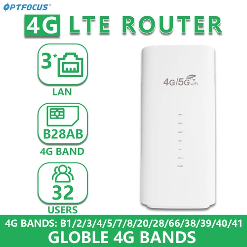 OPTFOCUS 4G LTE 모뎀, 300Mbps 3 LAN 와이파이 SIM 카드, 4G gsm 모뎀, VPN B28 포함 LTE CPE, 미국 유럽 지원 