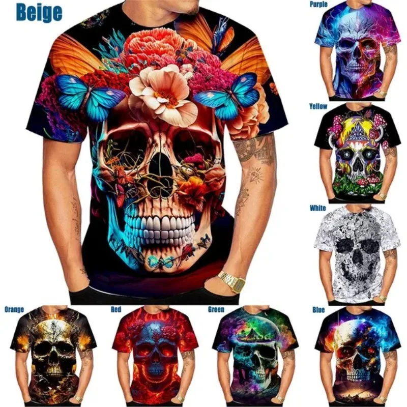 

New Men's Fashion Casual Personality Cool Skull 3d Printed T-shirt Gothic T-shirt