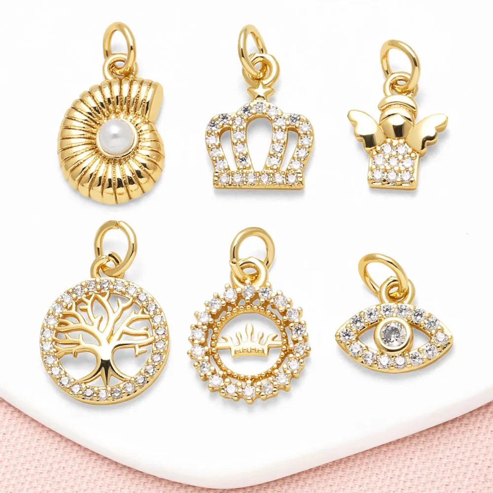 OCESRIO White Crystal Crown Life Tree Charm for Bracelet Copper Conch Angel Keychain Purse Charm Jewelry Making Supplies chma513