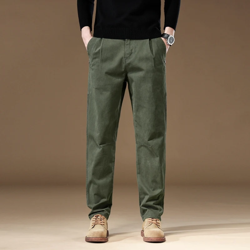 KSTUN Men Baggy Straight Leg Harem Pants Loose Fit Green Men's Clothing Full Length Trousers Stretch Fashion Designer Patchwork
