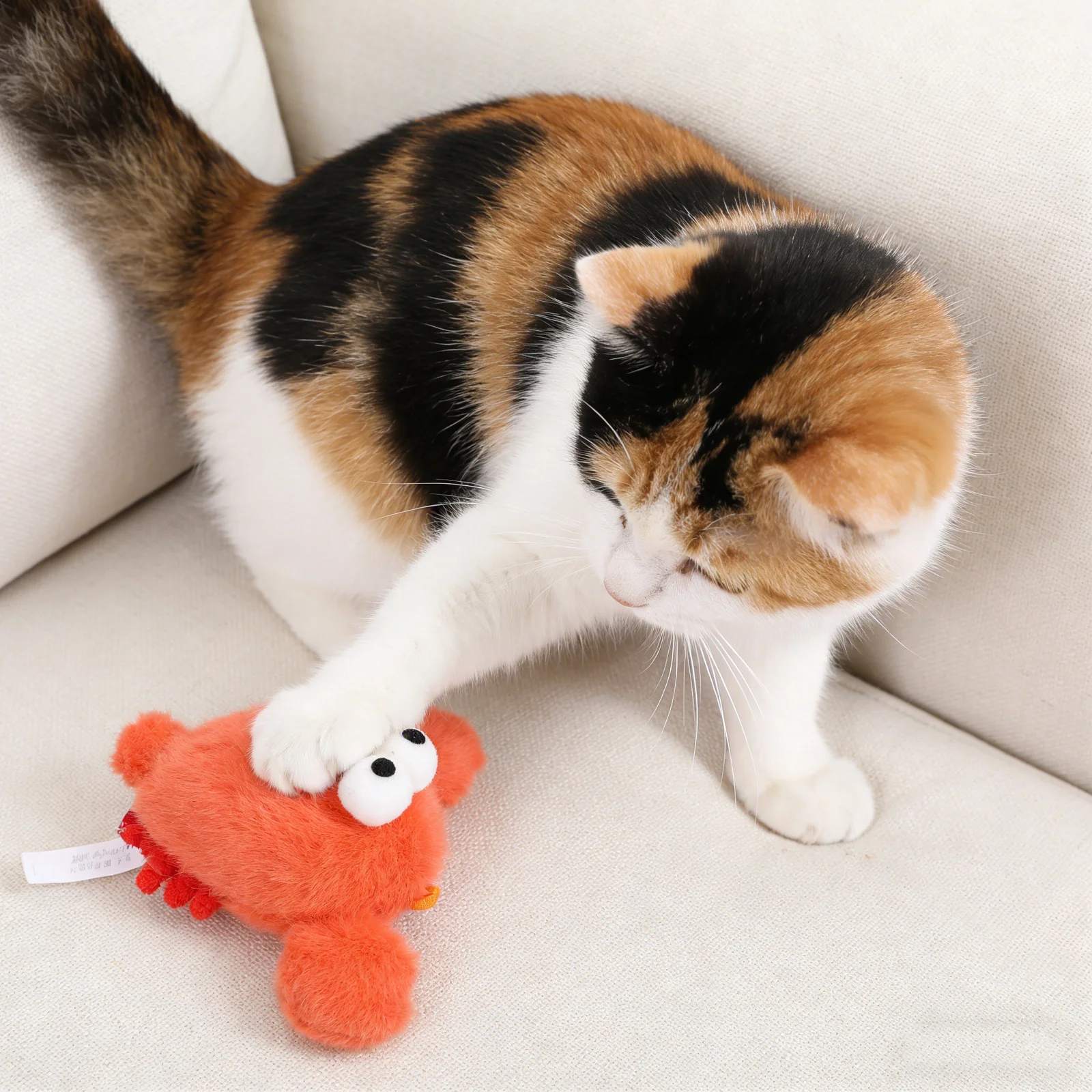 

1 Red Lobster Chew Stuffed Animal for Kittens Puppies - Interactive Bell-Embedded Nursery Room Playtime Teether - Soft Safe