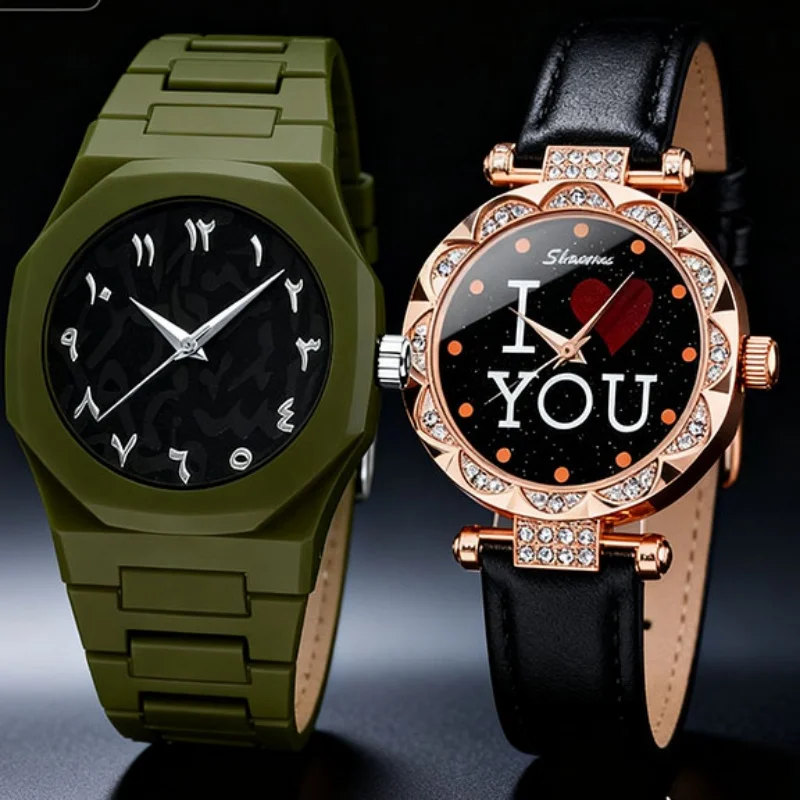ساعة كوارتز جديدة وسيم وعصرية للزوجين، مجموعة أزياء من خليط معدني للارتداء اليومي وحفلات أعياد الميلاد وعيد الميلاد وعيد الميلاد