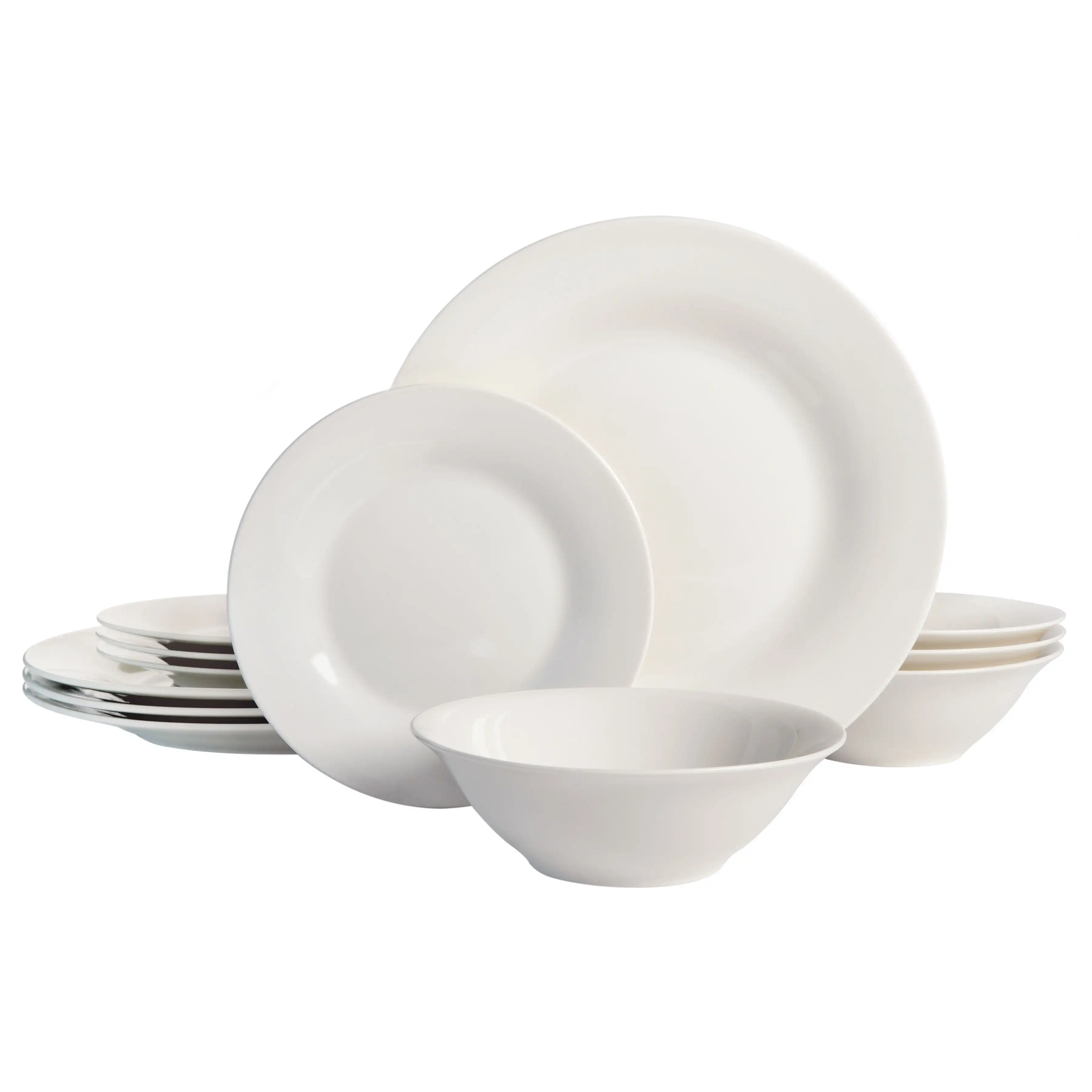 Everyday Round White Stoneware Dinnerware Set 12-Piece