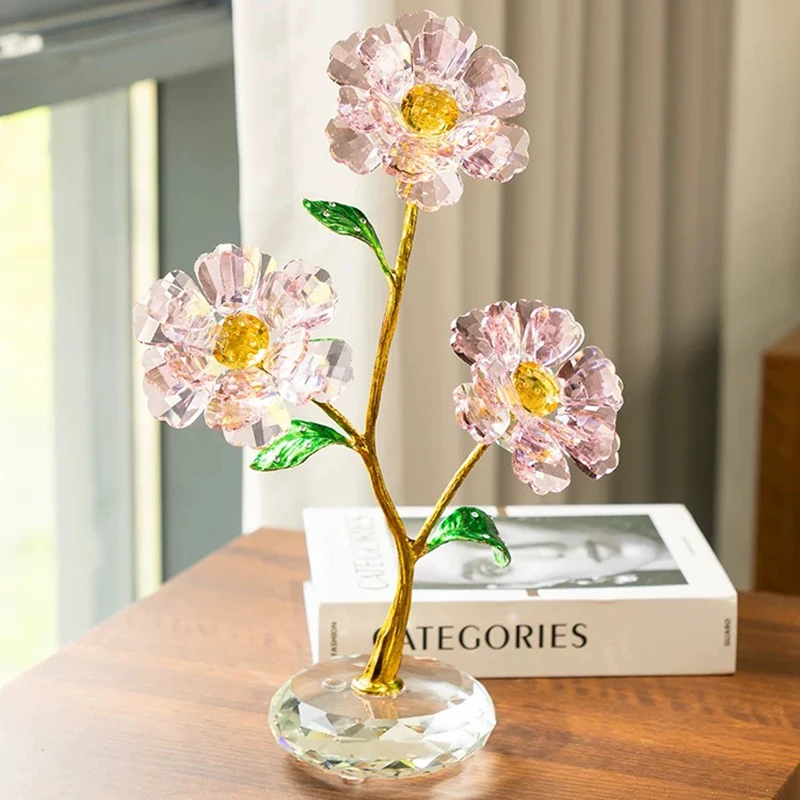 Crystal Flower Ornament,Nordic Room Decor,Luxury Artworks,Creative Crafts,Living Room Office Desktop Decoration,High End Gifts