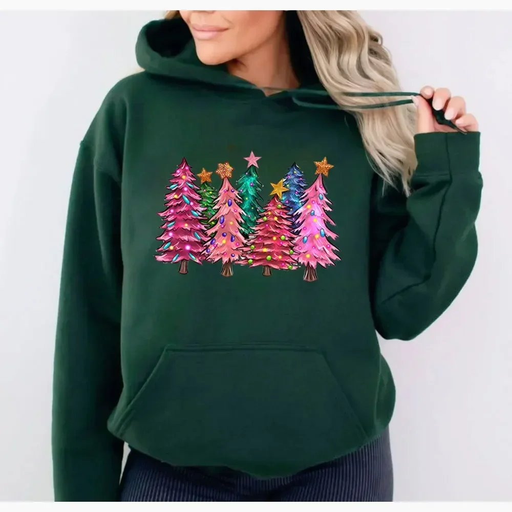 Pink Tree Christmas Hoodies Christmas Sweater Christmas Party Tree Sweatshirt Holiday Hoody Men Women Winter Sweatshirt Costume