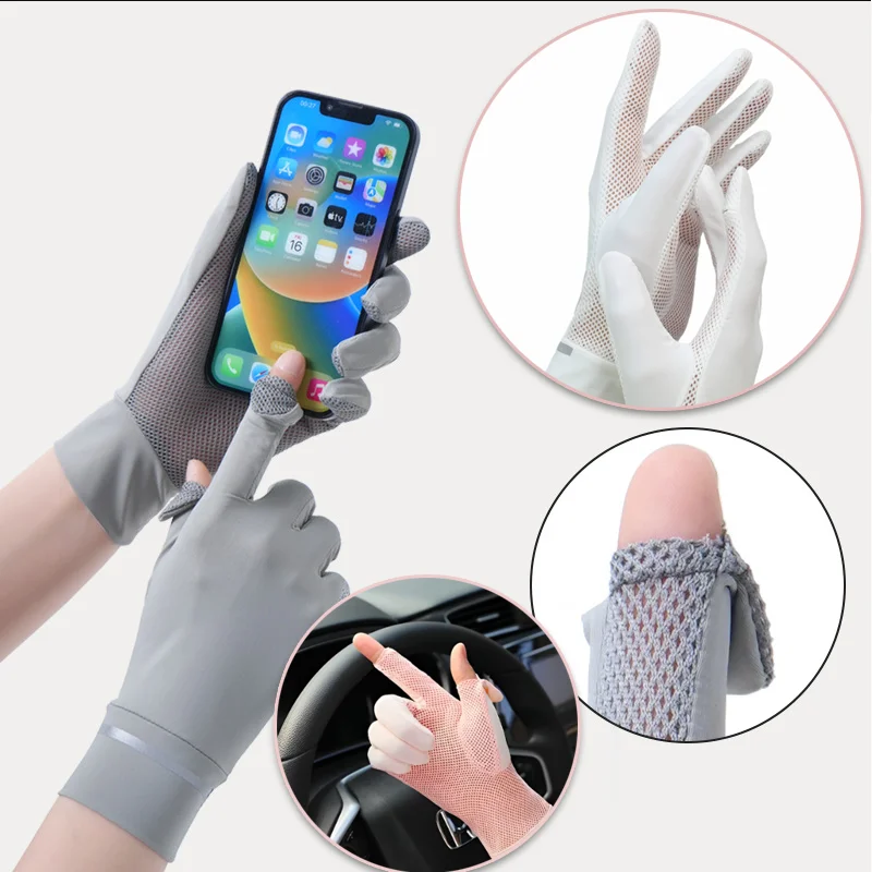 

Women Summer Ice Silk Light Breathable Touchscreen Gloves Quick Dry Sunscreen Driving Cycling Anti-slip UPF50+ Anti-uv Gloves