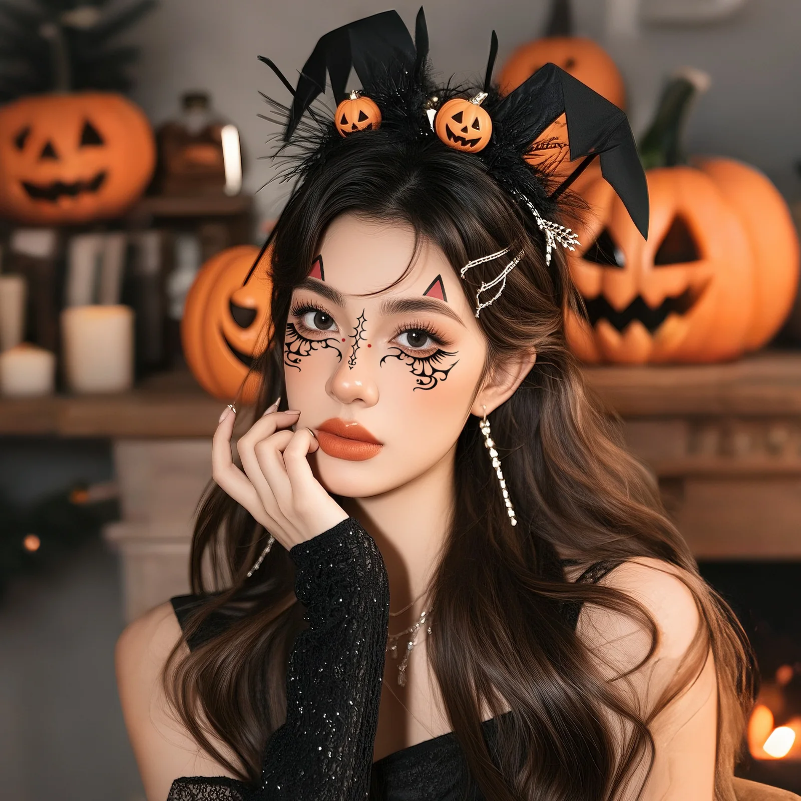 Bellissimi tatuaggi temporanei per il trucco di Halloween per uomini e donne Interessante viso carino adesivo impermeabile Accessorio per il viso per feste per bambini