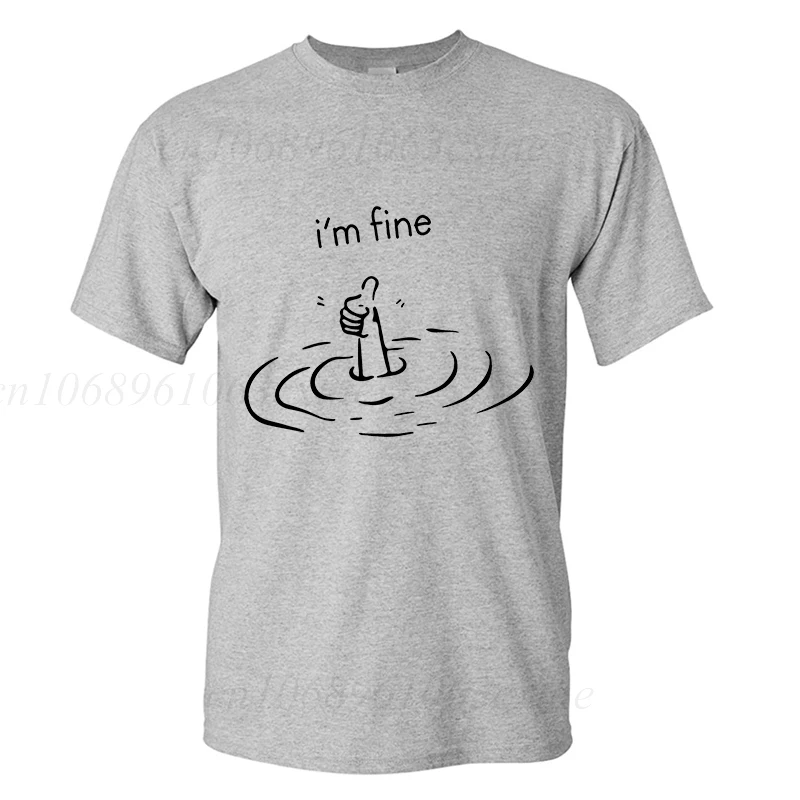 I'm Fine Print T-Shirt Fashion Summer Grey T-shirt for Men Women Casual Tops Short Sleeve Men's Tops Casual Fashion Street Wear