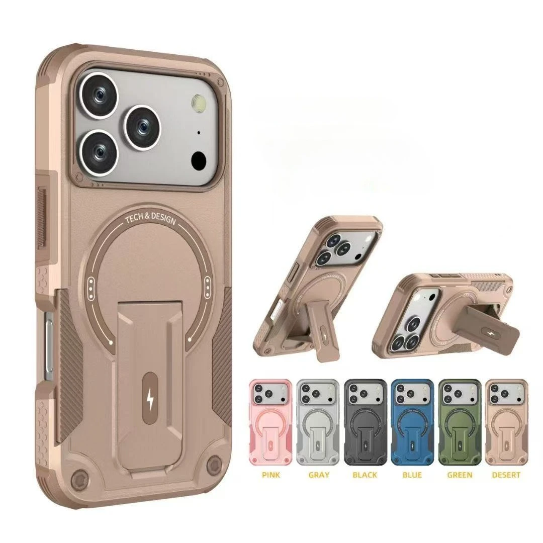 Funda de teléfono magnética con soporte plegable Invisible para iPhone 17 Pro Max 16 Plus 15 14 13 12 11, cubierta a prueba de golpes de Color de colisión