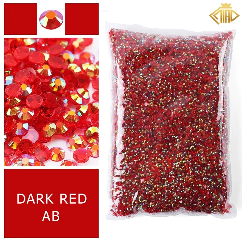 

red AB 2-5mm wholesale package resin rhinestones flatback round glass non hot-fixed shinning crystal for DIY clothing craft