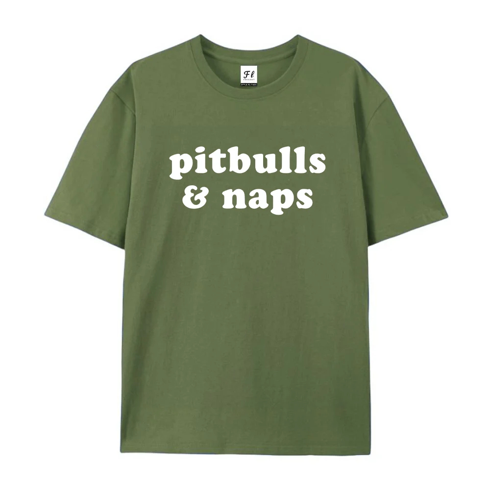 Men T Shirt Pitbulls and Naps Letter Print Short Sleeve Round Neck Summer Casual Graphic Tees Tops Fashion Loose