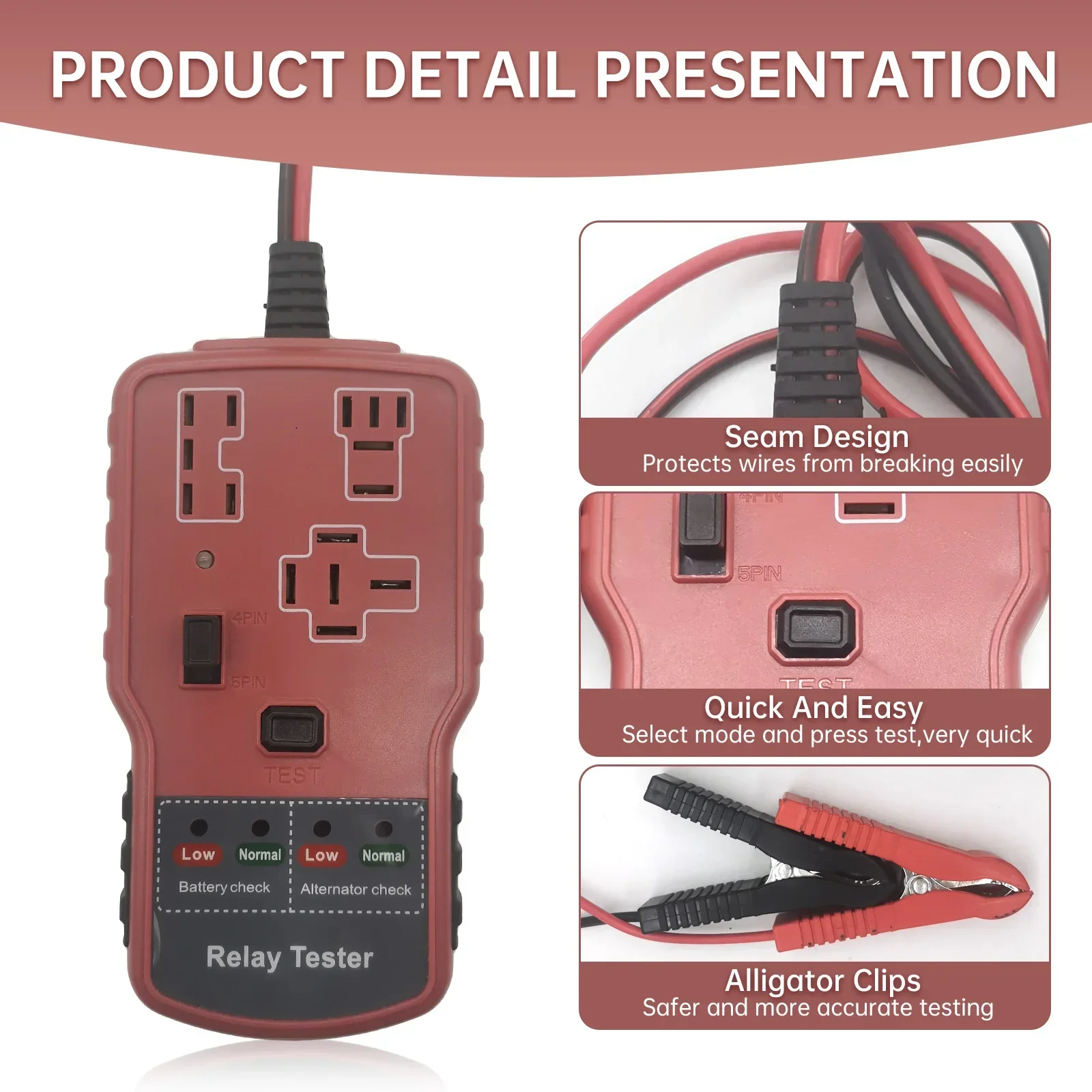 12V Electric Auto Relay Tester Vehicle Battery Fast Check Detector LED Tools 2 in 1 Auto Battery Tester Car Relay Detector