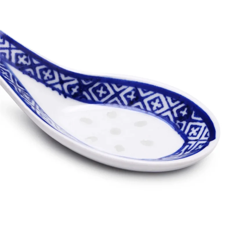 5Pcs Ceramic Spoon Chinese Style Children Rice Scoop Porridge Spoon Tableware Stir Spoon Soup Spoon Kitchen Cooking Utensil Tool