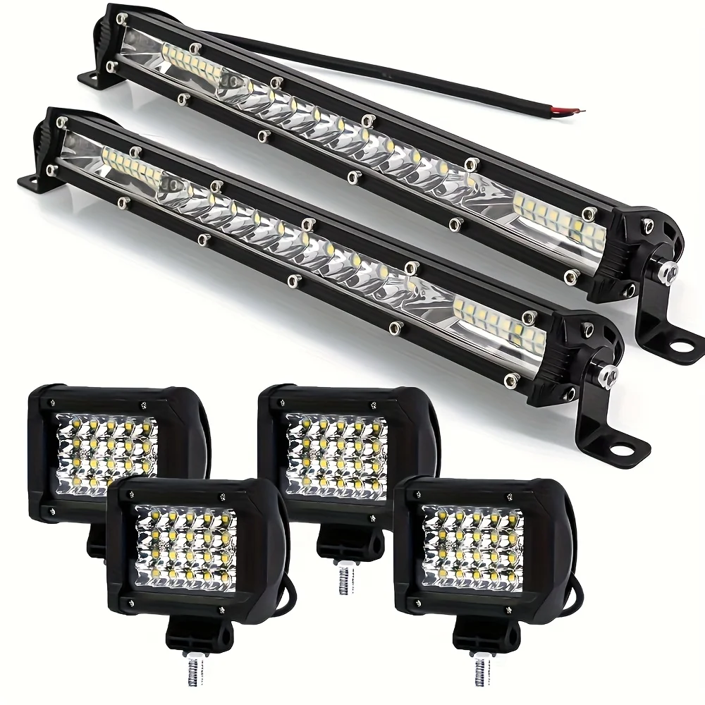

Two 10-Inch LED Light Bars Plus Four 4-Inch Work Pods for Off-Road Trucks, Suitable for Jeeps, Utes, 4Wds, And Atvs, Without Bat