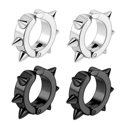 2/4pcs Punk Style 316L Stainless Steel Spine Earring,Clip On Non Piercing Hoop Earring Fashion Fake Piercing Jewelry
