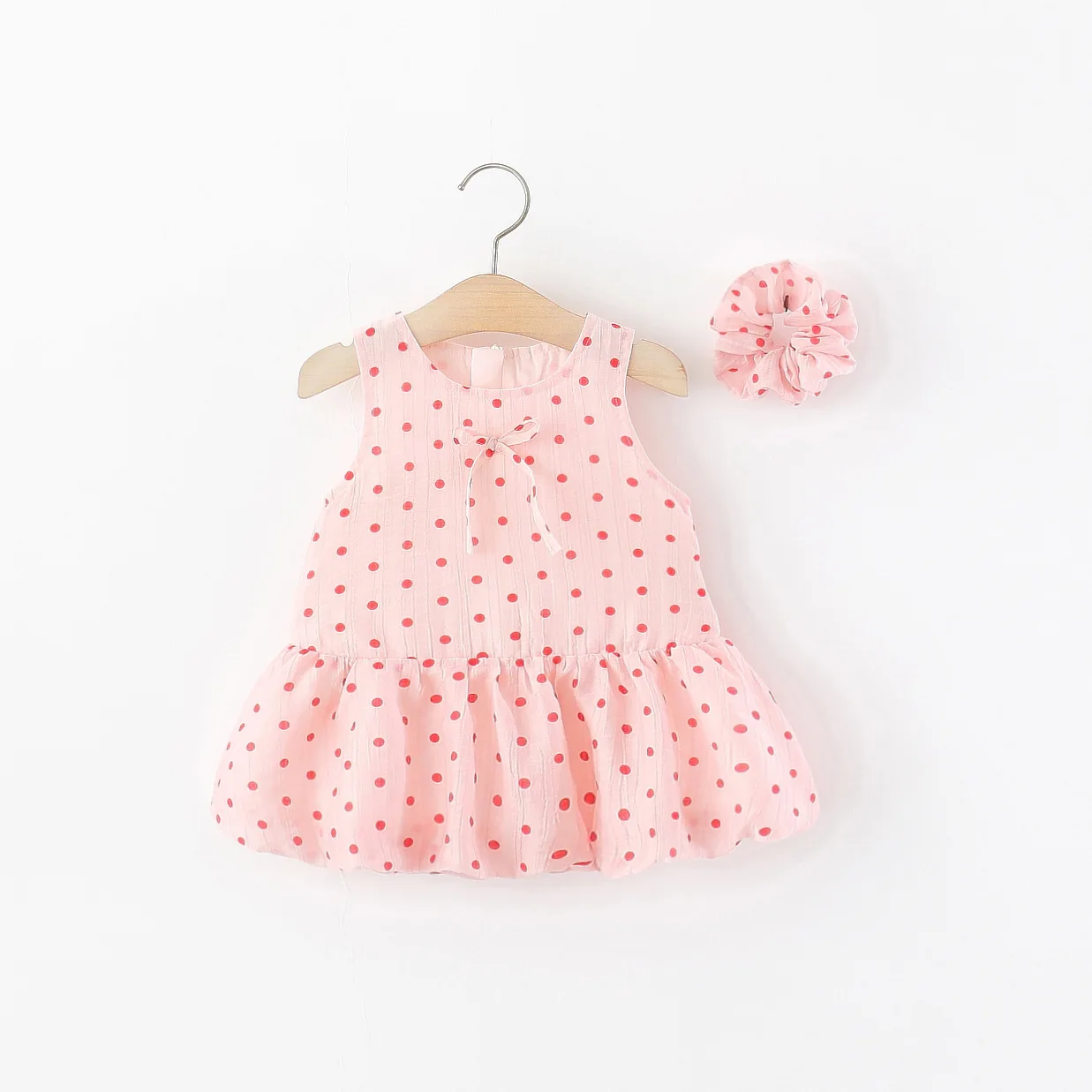 Baby Girl Dress Summer Gift Hairband Sweet Korean Wave Point Princess Daily Outing Dress Children's Clothing 6 Months -3 Years