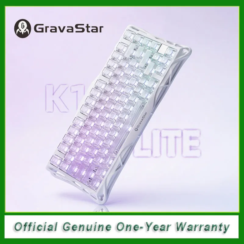 GravaStar K1 LITE clavier mcanique sans fil-Transparent sans fil Tri-mode jeu clavier Bluetooth professionnel rtro-clair ke