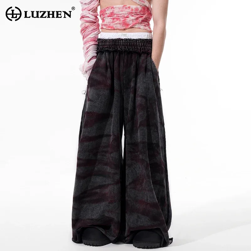 

LUZHEN 2025 New Original Elastic Waist Tie-dyed Design Baggy Wide Leg Pants Men's Trendy Luxury Straight Street Trousers JY1154