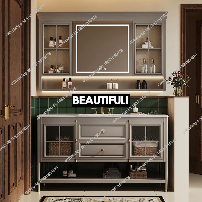 

floor-to-ceiling American bathroom cabinet combination bathroom washstand French retro bathroom