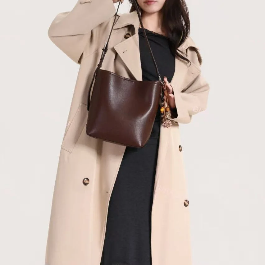 

Стильная женская сумка-ведро на плечо, повседневная универсальная сумка через плечо, модная прочная кожаная сумка-кроссбоди