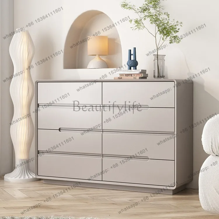 

yj9 Italian minimalist solid wood eight-bucket cabinet modern living room bedroom cream bed end floor storage cabinet