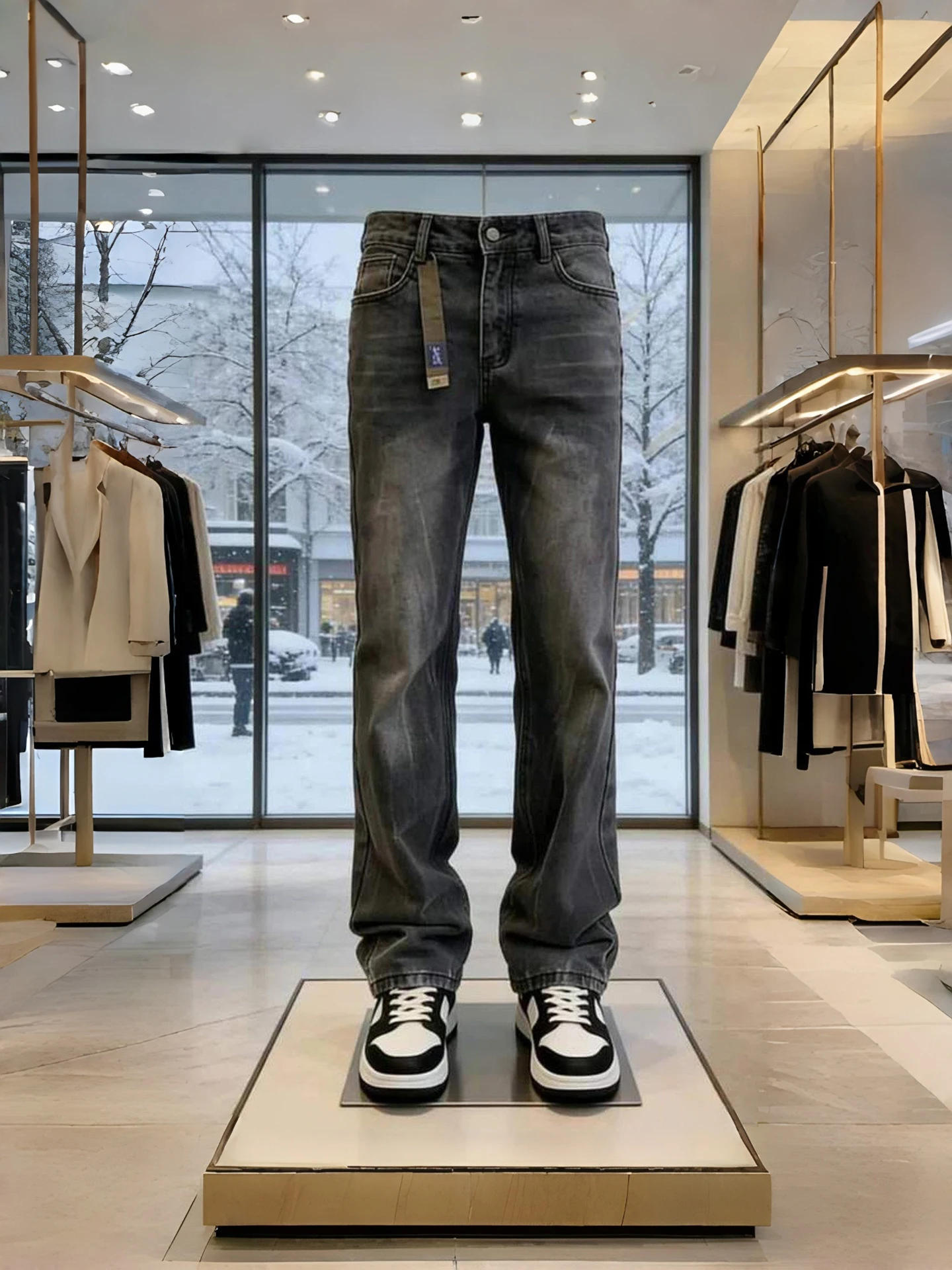 

Мужские джинсы Cleanfit с легким эффектом потертости, с принтом в виде молнии, расклешенные, прямого кроя, в американском стиле High Street