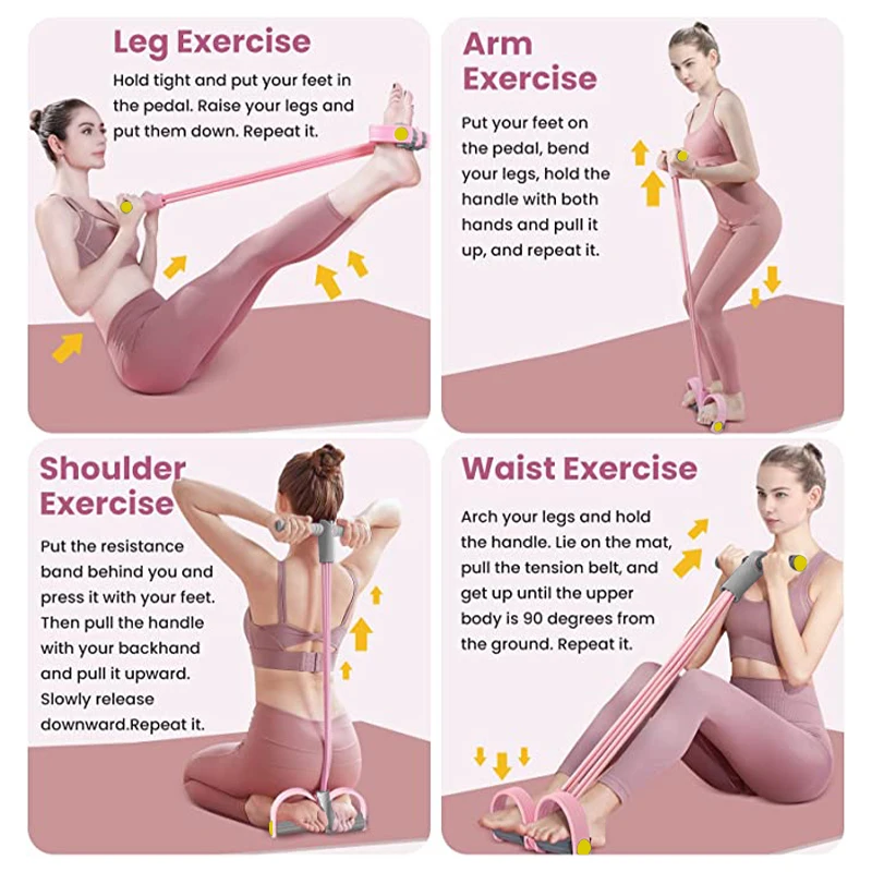 Corde De Tension Multifonctionnelle 6 Tubes - Équipement Fitness Yoga, Pédales Et Poignées Pour Abdos Et Musculation