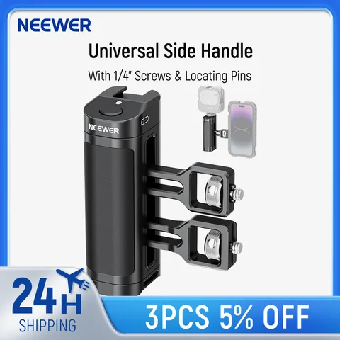 Neewer alça lateral universal com controle remoto sem fio para smartphone gaiola rig 2 adaptadores de montagem com parafusos de 1/4"