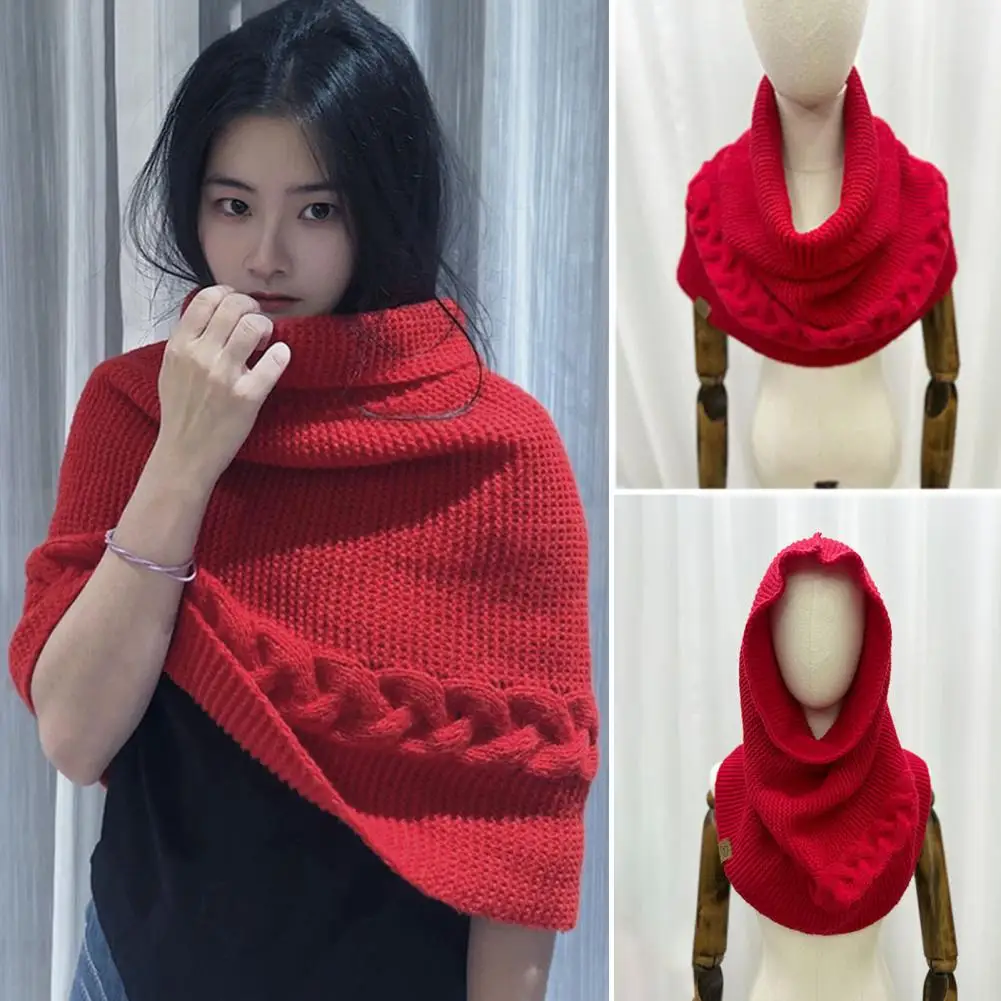 Winter Wool Knitting Scarf Women Men Solid Color Shawl Scarf Twist Texture Versatile Warm Hat Neck Scarf