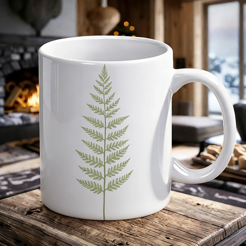 

1 PCS Minimalist Fern Leaf Ceramic Cup with Handle, Creative Coffee Cup, Milk Cup, Office Tea Cup, Drinking Cup, Fade-resistant