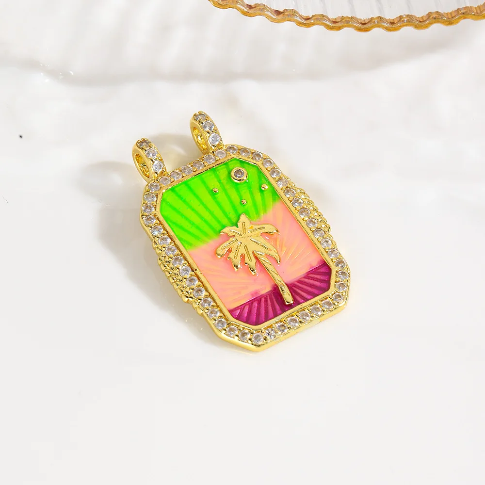 1 Pcs Europe and The United States Vintage Copper Plated 18k Rainbow Love Tarot Card Necklace Pendant Accessories DIY Jewellery