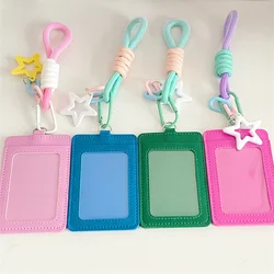 Candy Color Ins Pu Card Holder Star Pendants Woven Rope Keychain Students Bus Card Storage Bag Protective Meal Card Holder Cover
