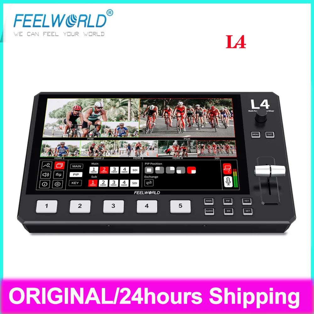 FEELWORLD L4 Video Switcher Multi-camera Video Mixer 10.1 inch Touch Screen USB3.0 Fast Streaming Live Streaming Equipments