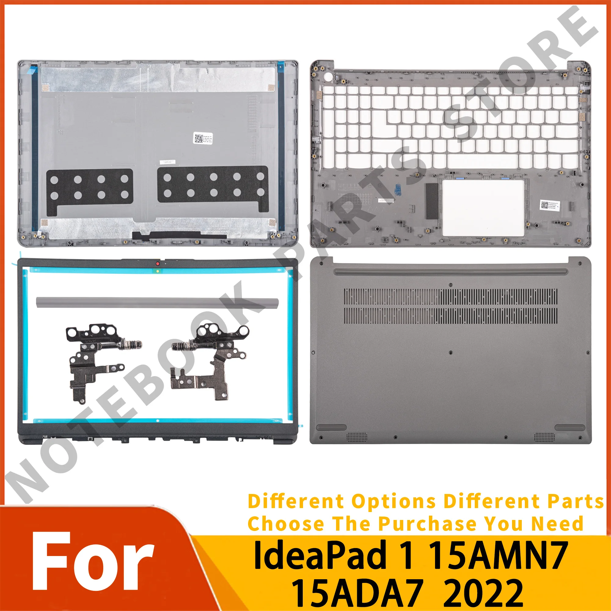 Parts For IdeaPad 1 15ADA7 1 15AMN7 2022 Screen Cover 5CB1F36621 Bezel Hinges Upper AP3L6000270 Bottom Case Silver AP3L6000770
