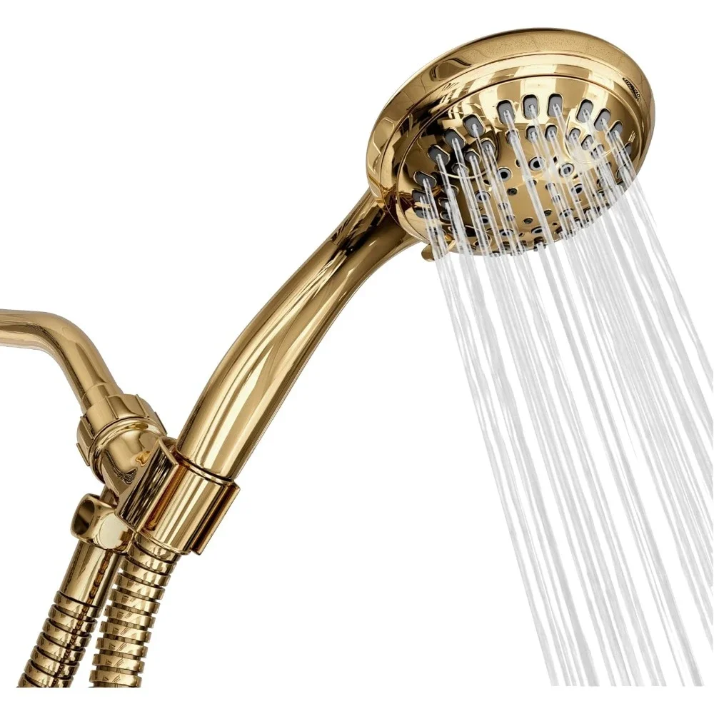 

4.5 inch Shower Head, 6 Spray Setting Handheld Shower Head with Extra-Long Hose, Polished Brass/Imperial Shine Gold