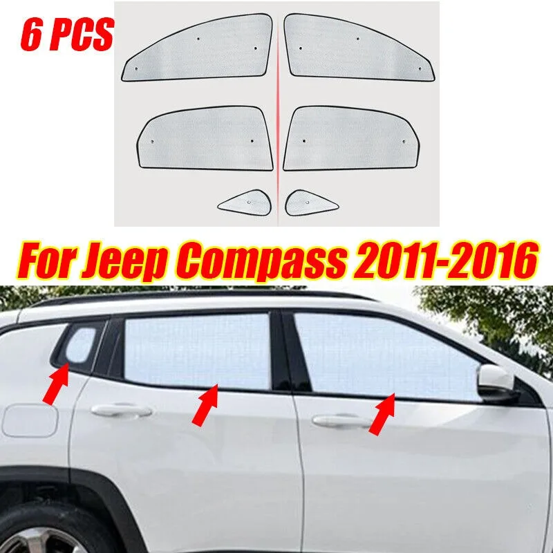 For Jeep Compass 2011-2016 Front Back All Side Windows Sunshade Cover 6pcs