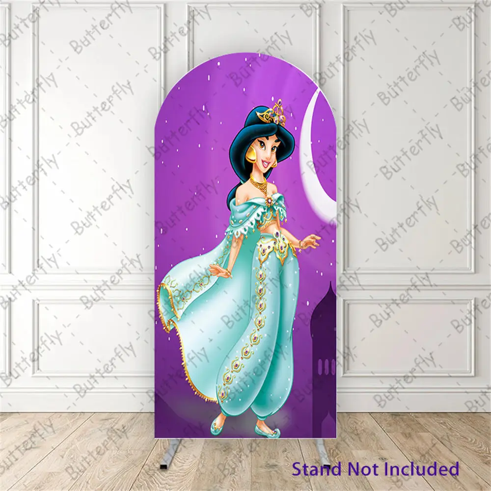 Crescent Moon Jasmine Princess Fairy Tale Castle Disney Arch Backdrop Cover Girls Happy Birthday Party Background Decoration