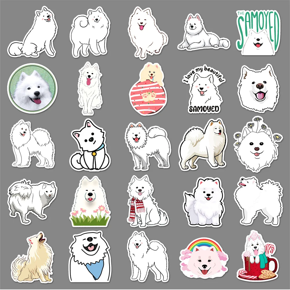 10/30/50PCS Samoyed Cartoon Cute Dog Animal Personality Creative Sticker Phone Desk GuitarSkateboard Waterproof StickerWholesale