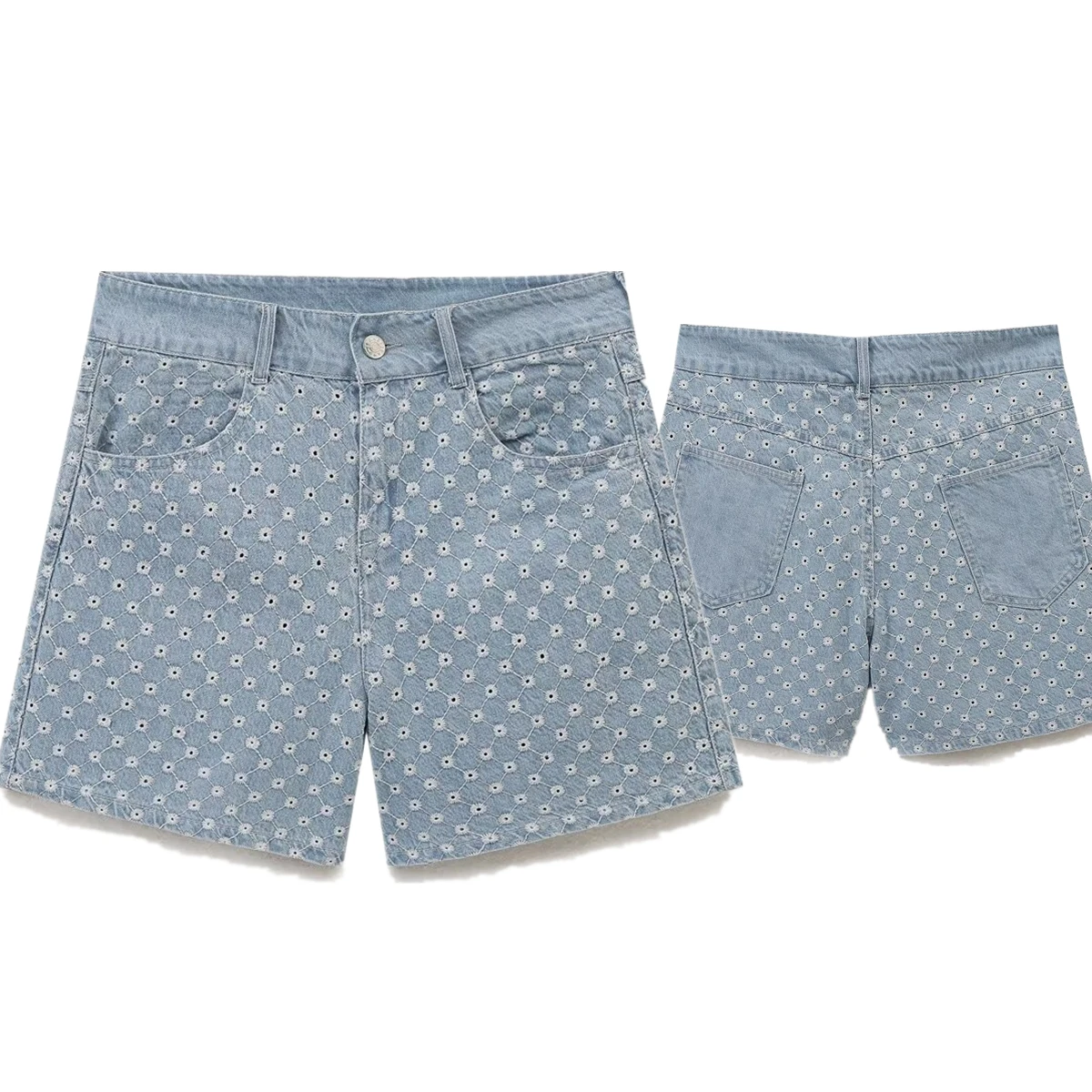 

Maxdutti 2025 Summer Denim Shorts For Women Retro Embroidered Hollowed Out High Waisted Bermuda Shorts Women