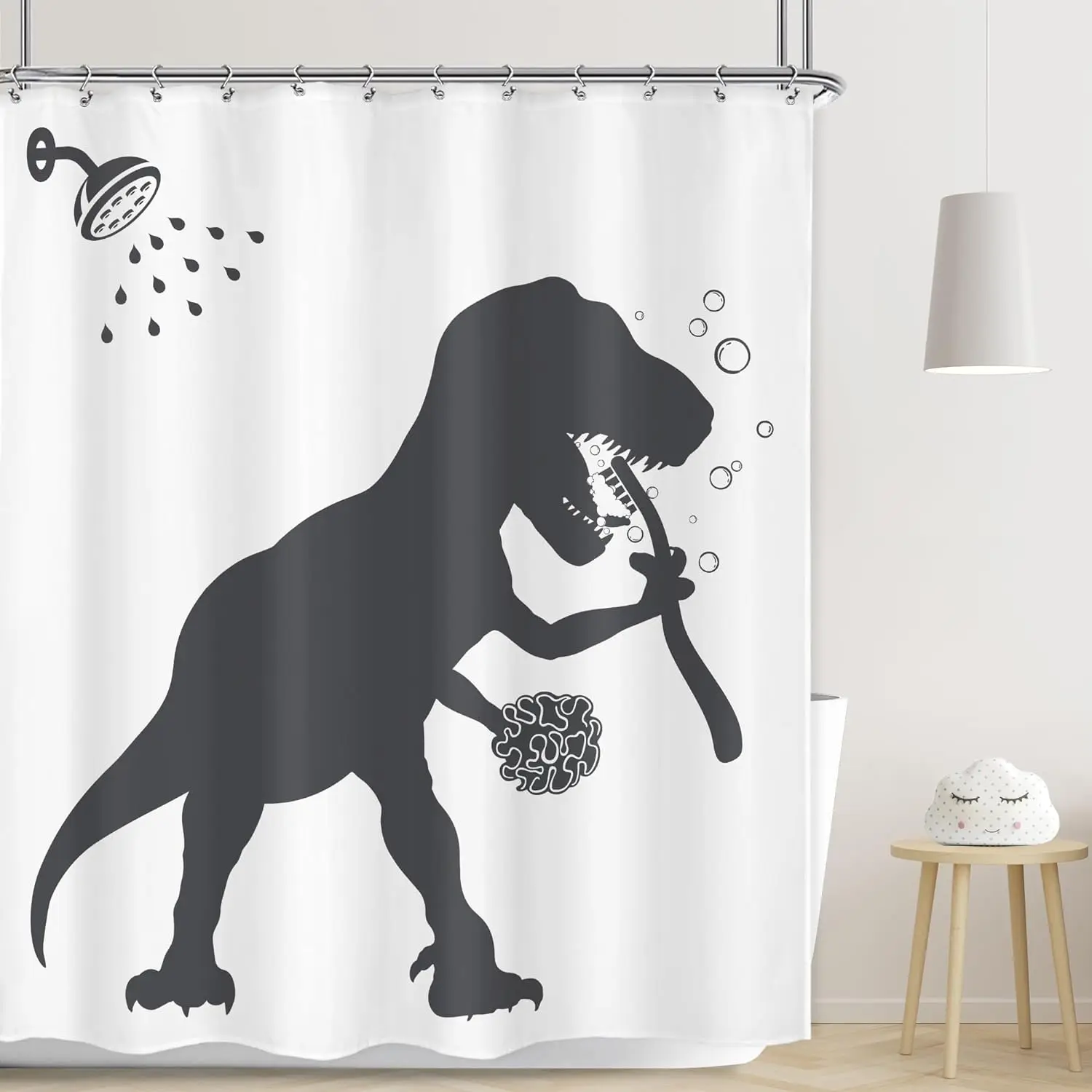 

Bathing Dinosaur Cartoon Print Shower Curtain, Bathroom Partition Waterproof Curtain, Bathroom Accessories, Bathroom Decoration