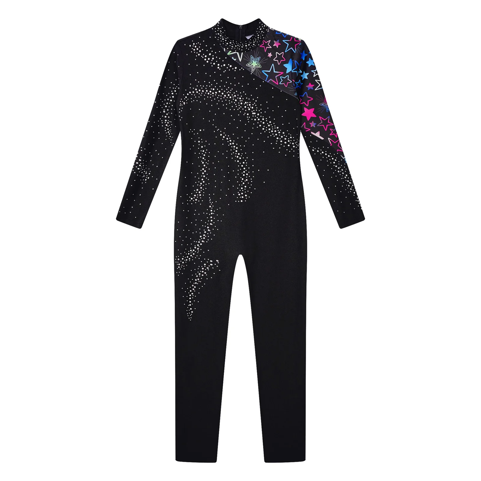 Kids Girls Shiny Rhinestones Rhythmic Gymnastics Figure Ice Skating Bodysuit Ballet Dance Leotard Costumes Unitard Jumpsuit