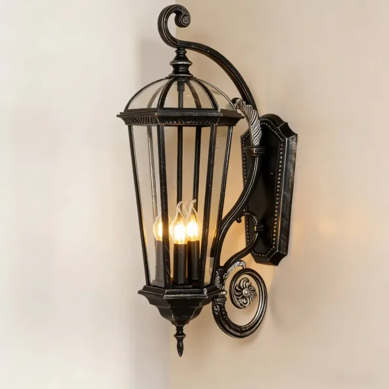 European Vintage Square Polycarbonate Diffuser Aluminum Alloy Outdoor LED Wall Light IP65 Waterproof for Garden Landscapes