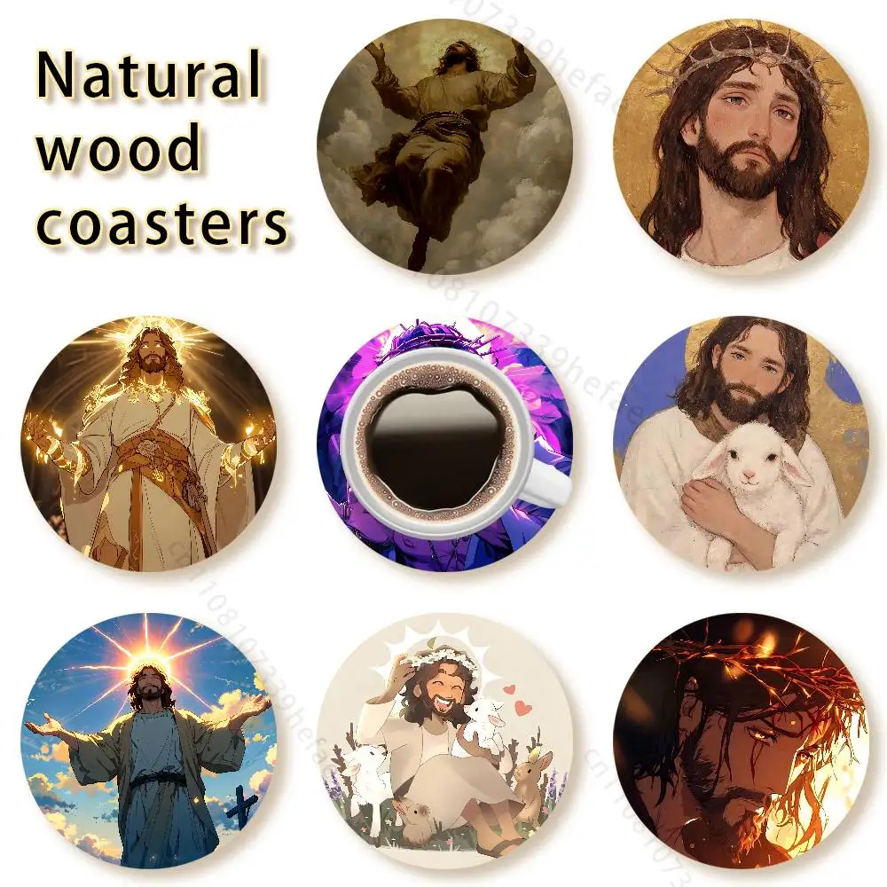 

Belief Bible Jesus Style Vintage 4in Wooden Coasters Coffee Tea Cups Home Decor Christmas New Year Party Gift