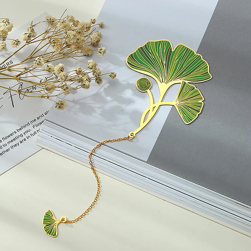 1PC Exquisite Lotus Leaf Vein Metal Bookmark Chinese Style Creative Bookmarks Tassel Pendant Student Gift School Stationery
