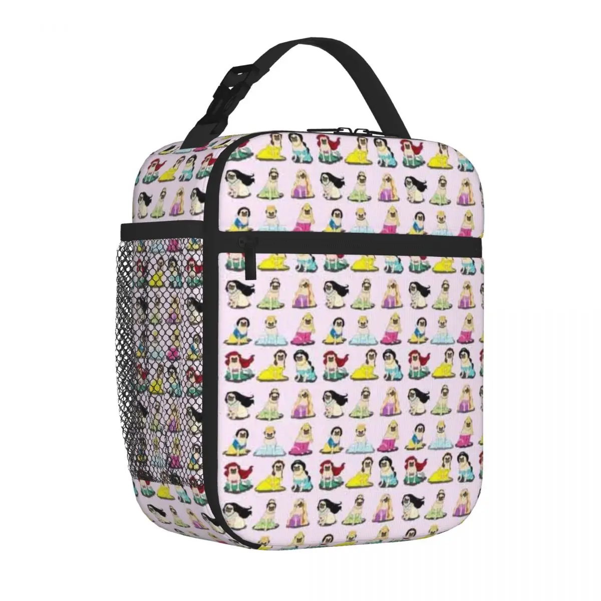 Bestselling Pug Princesses Version 2 Canvas Texture Adjustable Strap Lunch Bag Elementary School Carry Lunch Bag