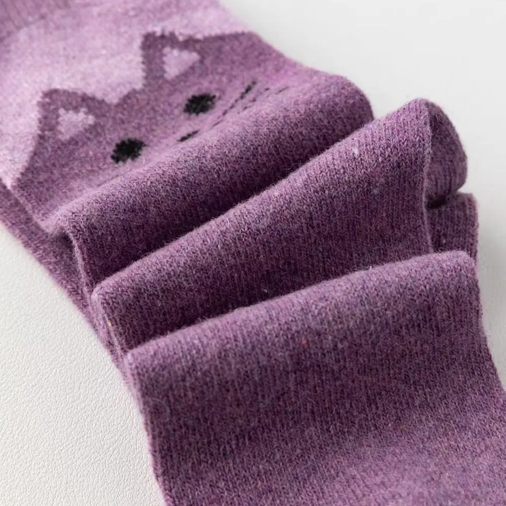 5 Pairs Soft Breathable Cotton Crew Socks Elastic Cuff Skin Friendly Cartoon Cat Socks Wear Resistant Jacquard Mid Calf Socks