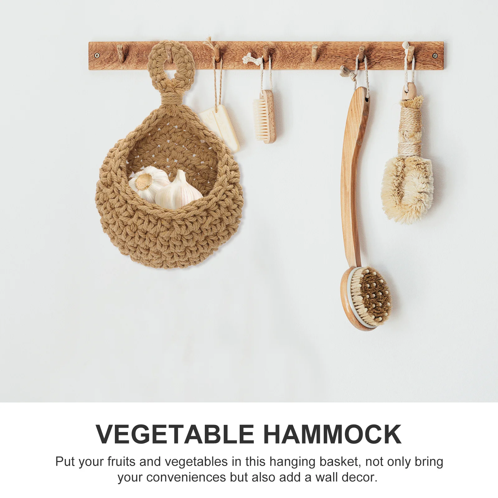 

Wall Hanging Basket Woven Rope Fruit and Vegetable Storage Organizer for Kitchen Home Decor Holds Apples Onions Garlic Tomatoes