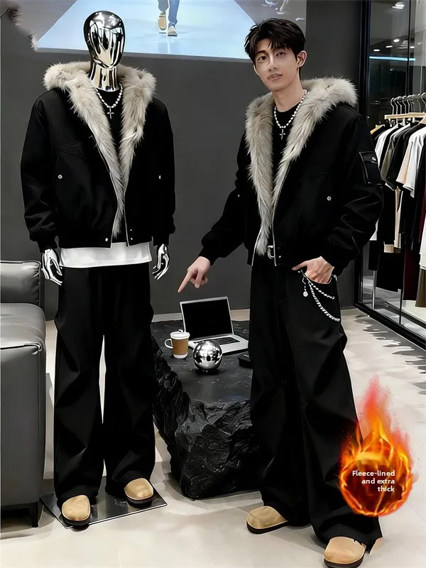 

American Style Bell Bottom Trousers for Men Fleece Lined Suit Pants Drapey Cool Fashionable Casual Long Pants Polyester Blend