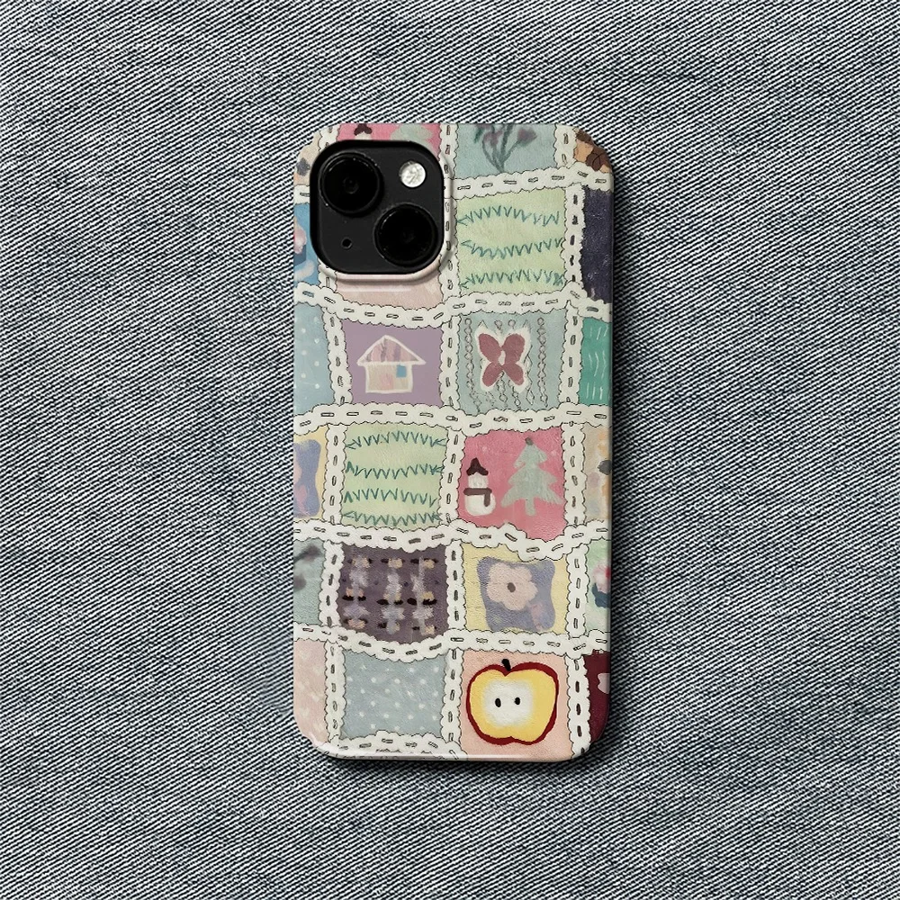 Fun Grid Cartoon Illustration Case for IPhone 16 15 14 13 Pro Max 13 12 Mini 11 Pro XR Shockproof Protective Acrylic Phone Cover